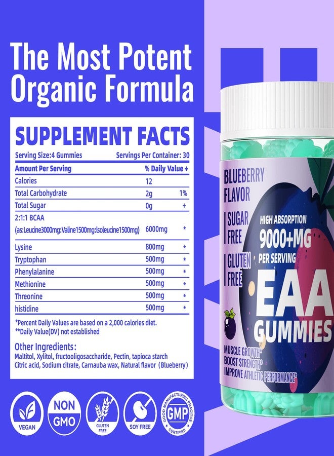 Pets Purest EAA Gummies 120 Gummies (Blueberry),Essential Amino Acids - All 9 Essential Aminos (EAA) and All Branched-Chain Aminos (BCAAs), Non-GMO, Gluten Free, Vegetarian Friendly - Image 3